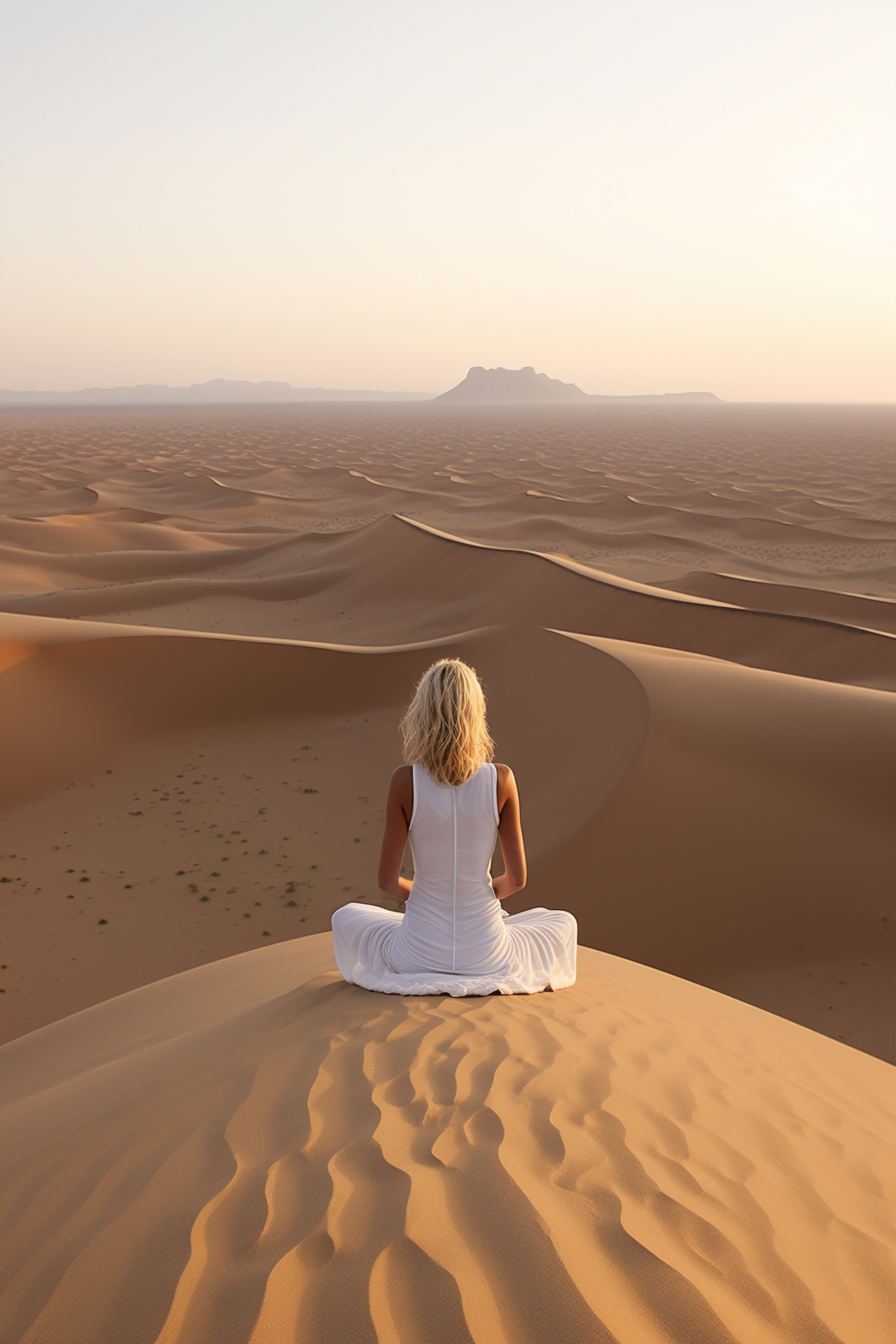 girl making Youga in the desert